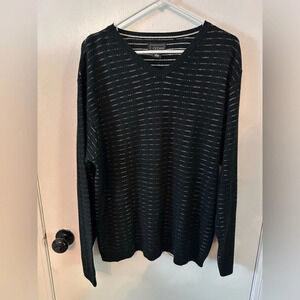 Cezani Mens V Neck Long Sleeve Knit Sweater L Black Tan Wool Neutral SZ L #1437